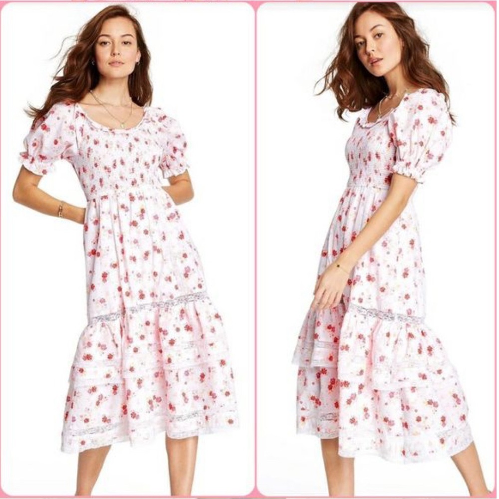 LoveShackFancy Target Cosette Smocked Pink Floral Cottagecore Lace Dress Sz‎ XXS